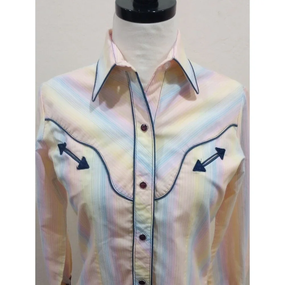 Pastel Striped Western Ranchwear Coastal Cowgirl Shirt Womens XS Girls Size 8/10